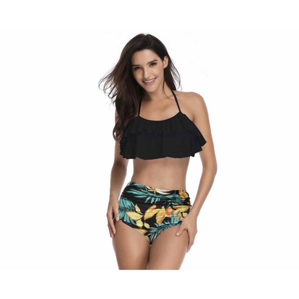 New Womens Topgod 2 Piece Flounce Ruffle Tropical Tankini Bikini - Sz XL